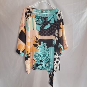 Chico's  Women's Floral Geometric Patchwork Tie Waist Blouse Size 3(16/18)